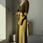 Платье NORA с длинным рукавом, оливковый